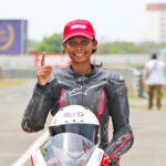 Chennai's Ann Jennifer, winner of the Girls (Stock 165cc) race (June 7)