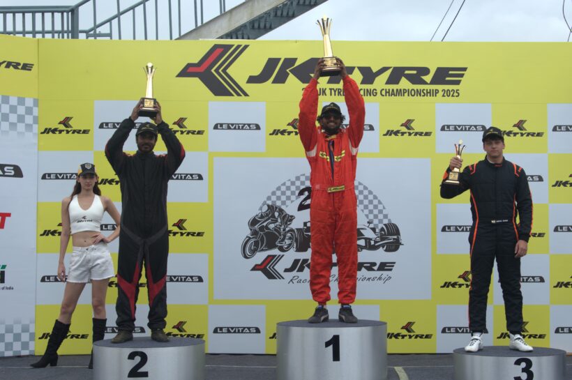 From Left to Right - Winners of JK Tyre Levitas Cup (Rookie) - Ashwin Puglagiri, Dipayan Dutta & Nihal Singh