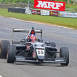 Ishaan Madesh celebrating his win in the MRF F2000 race (Sept 21)