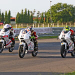 Venkatesh Iyyappan (7) winning from Senthilkumar (54) and Soorya PM (41) in the Pro-Stock 200cc Open race (Sept 6)