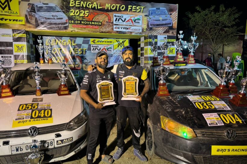 Nilanjan Banerjee, left, winner of Open class and Raunak Jana, Fastest driver of the day in INAC qualifier for Nationals in East Zone Qualifiers 9nov2025