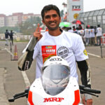 Bengalurus Varun Patil celebres his title win in the Stock 301-400cc (Notice) category (Jan 10)
