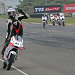 Soorya PM celebrating his win in the Pro-Stock 200cc race which helped him seal the championship (Jan 11)