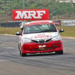 Tarushi Vikram (Chikmagaluru) celebrating her win in the MRF Saloons category (Jan 24)