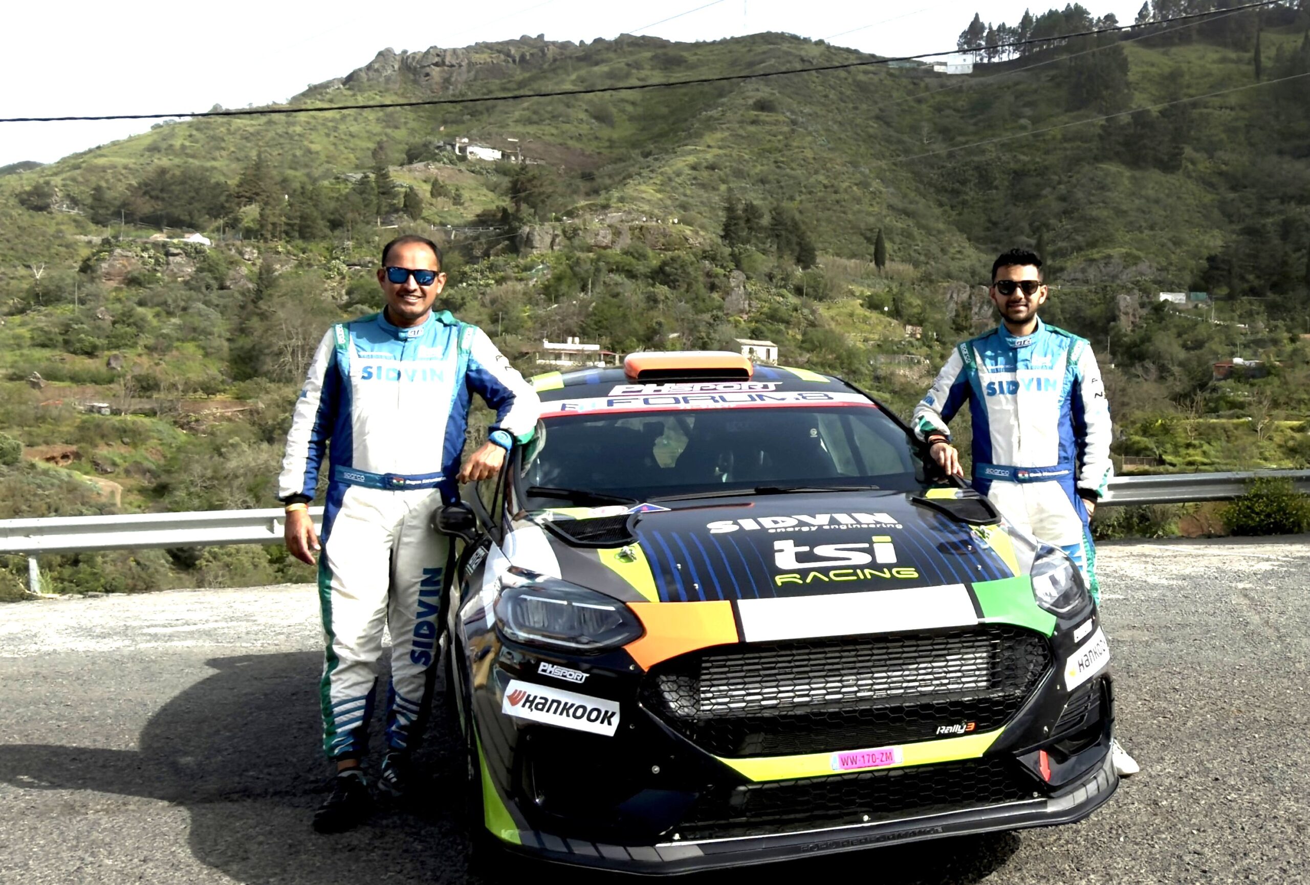 Dean Mascarenhas, right, and Gagan Karumbaiah in Spain on Tuesday. Photo TSI Racing 21Apr26