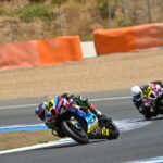 Kavin Quintal, #14 takes a corner astride his BMW M1000RR at Jerez on Sunday
